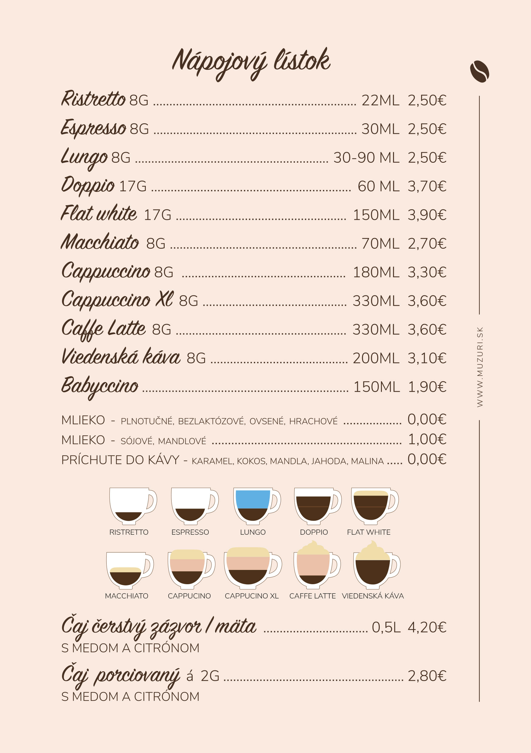 Nápojový lístok Muzuri – strana 1